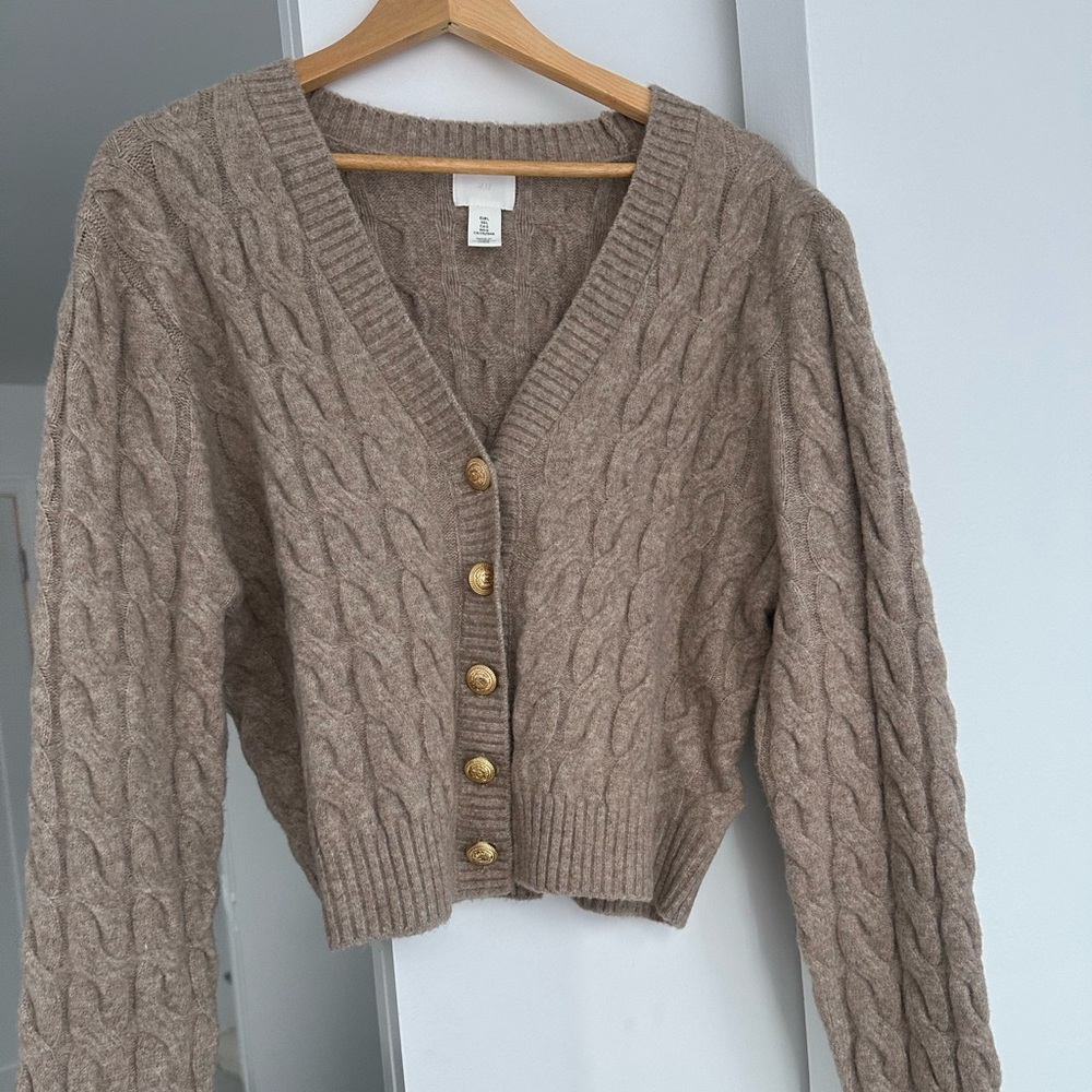 H&M Tan Cable Knit Cardigan Sweater